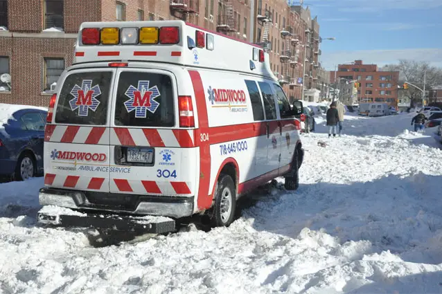 A stuck ambulance in Brooklyn Monday